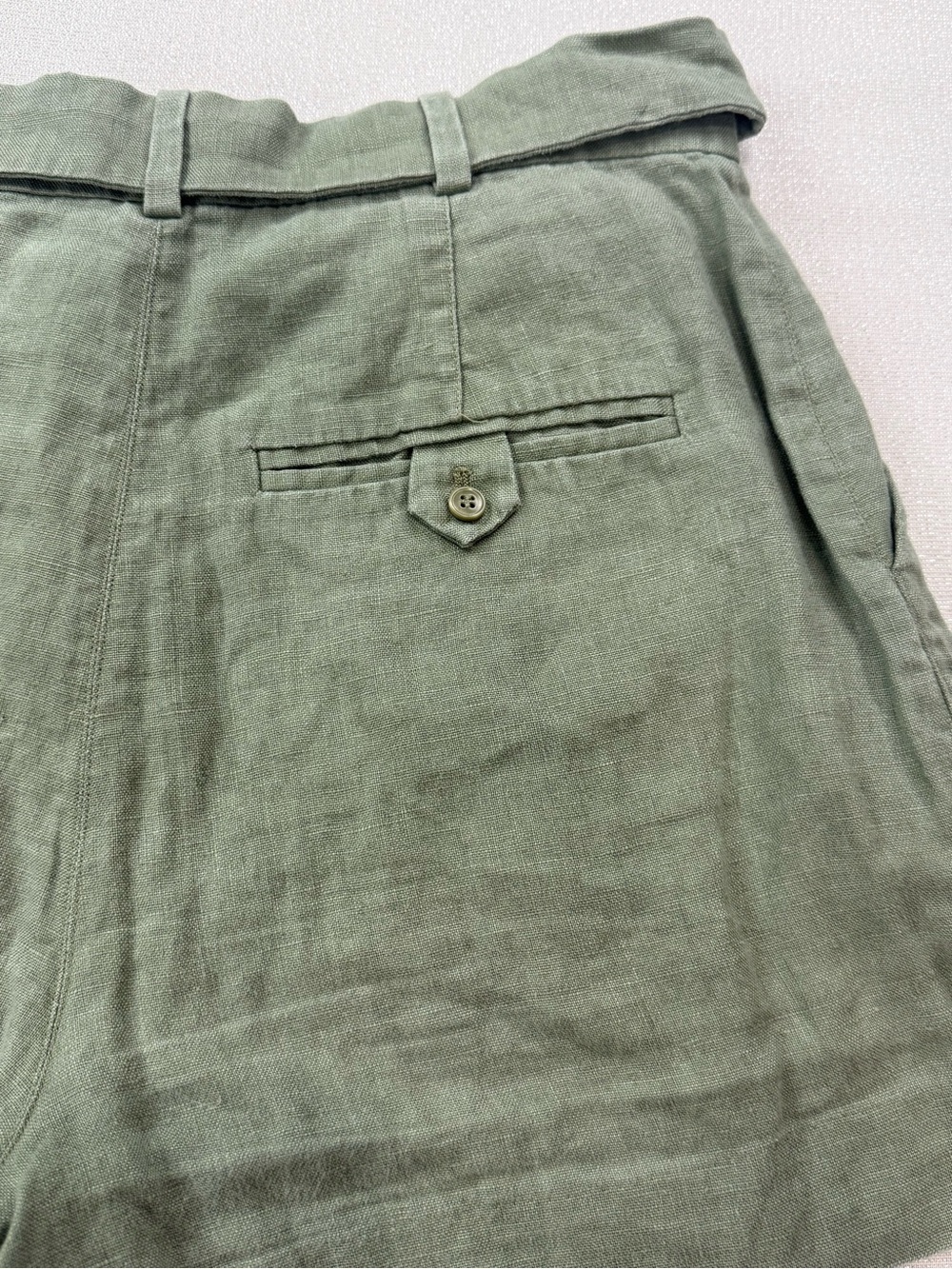 & Other Stories High-Waist Belted Linen Shorts in Olive Green Size 4 Womens - Picture 7 of 7
